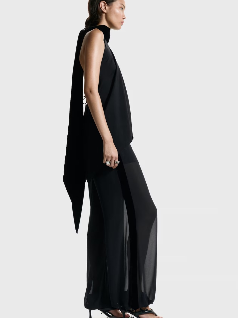 H&M Studio Holiday Collection Black High-Neck Sleeveless Draped Tank Top